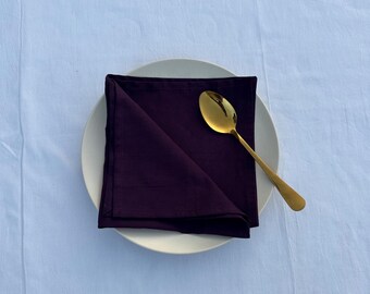 Dark Purple Cotton Napkins Set, Eco-Friendly Dinner Napkins