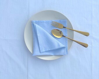 Dusty Blue Cotton Napkin Set, Reusable Dinner Napkins, Eco Friendly