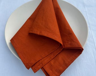 Burnt Orange Cotton Napkins, Soft Stonewashed Cloth, Wedding Table Decor
