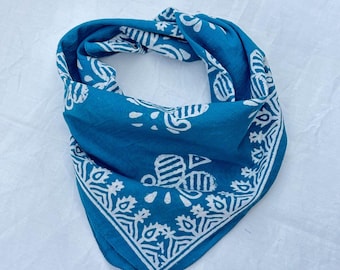 Hand Block Printed Cotton Bandana - Indian Artisan Head Wrap Organic Cotton, Paisley Design