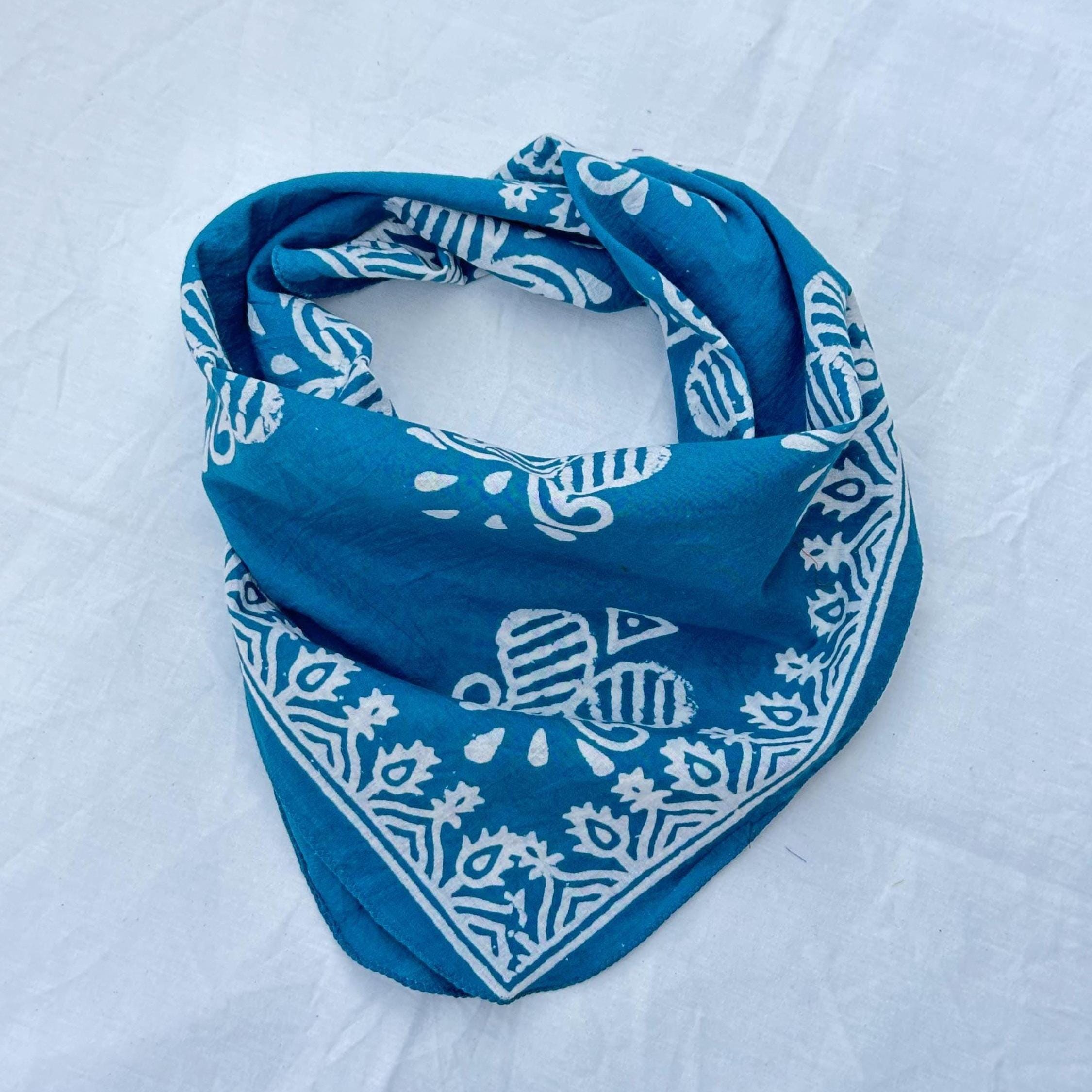 Hand Block Printed Cotton Bandana - Indian Artisan Head Wrap Organic