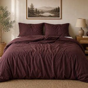 Set copripiumino in cotone lavato, marrone caffè, chiusura con bottoni in cocco, biancheria da letto in stile boho minimalista