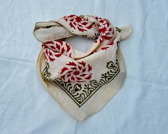 Hand Block Printed Cotton Bandana: Women's Hair Wrap & Neck Scarf, Winter Scarf