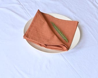 Terracotta Cotton Dinner Napkin, Handcrafted Stonewashed Cloth