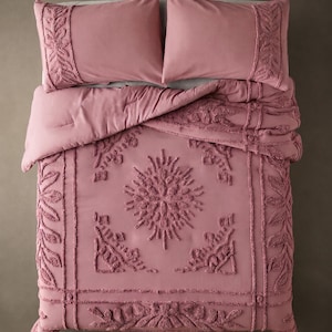 Dusty Pink Cotton Duvet Cover Set - Tufted Quilt Cover and Two Matching Pillowcase Twin, Full, Queen, King Single, Double Cotton Bedding Set
