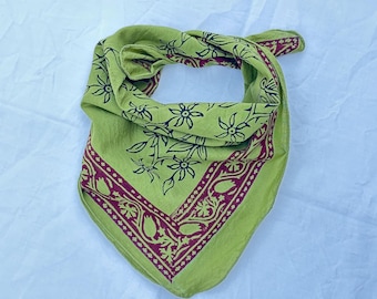 Organic Cotton Paisley Bandana Set: Hand Block Printed Scarves, Bohemian Hair Scarf