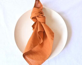 Burnt Orange Cotton Napkins, 200 TC Stonewashed Fabric
