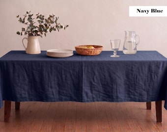 Navy Blue Linen Tablecloth – Washed Linen Dining Table Cover, Rustic Farmhouse Decor, Minimalist Coastal Table Linen, Sustainable Fabric