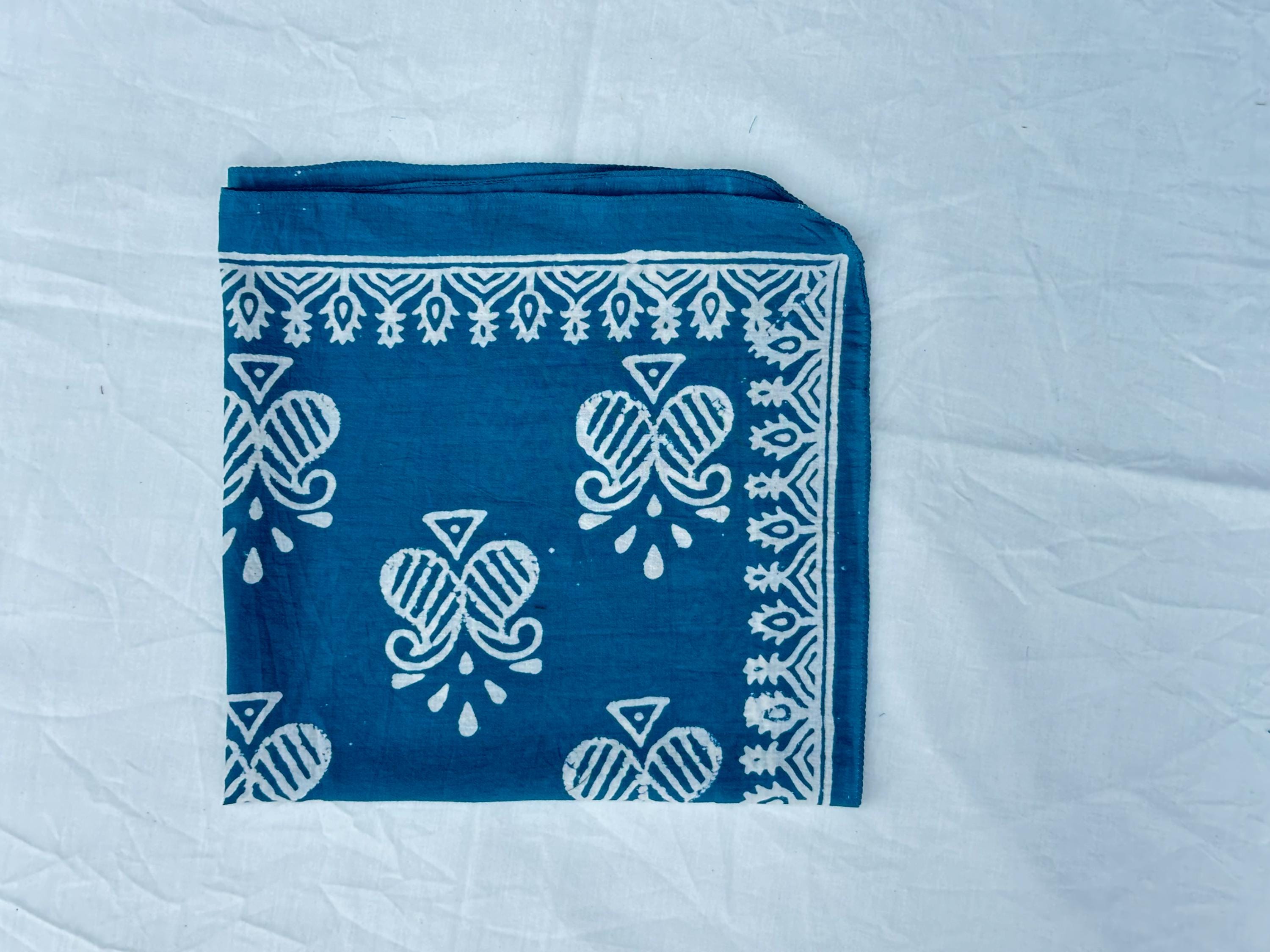 Hand Block Printed Cotton Bandana - Indian Artisan Head Wrap Organic