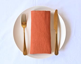 100 Rust Orange Cotton Napkin set | Handmade Farmhouse Table Linen | Wedding napkin