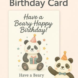 Biglietto di auguri di buon compleanno a forma di panda - Panda carino stampabile, biglietto per feste per bambini, auguri di compleanno a forma di animale, download digitale istantaneo in formato PNG