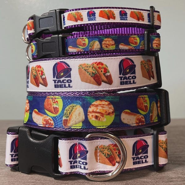 Taco Pet Collars - 1" and 1/2" widths, Adjustable and Machine Washable - Rep your tacos - 1/2 comes with bell for cats