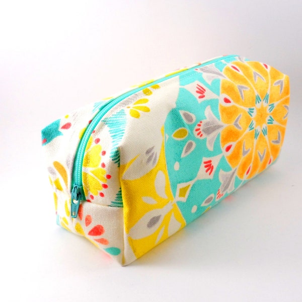 Modern Blue Bohemian Makeup Bag, Gadget Case, Under 15, Pencil Case, Medium, Zippered, Cosmetic Case, For Her