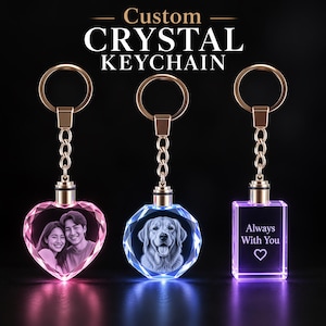Photo Crystal Keychain, Laser Engraved Portrait | K9 Optical Keepsake | Anniversary Gift