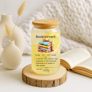 Personalized Book Lover Sipper Glass, Introvert Tumbler with Bamboo Lid, Gifts for Readers, Bookish Drinkware, Reading Glass, Literary Gift