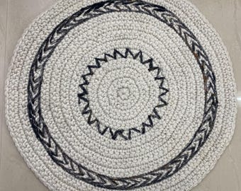 White Polyester Crochet Rug, Eco Friendly Boho Decor