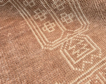 Dusty Pink Turkish Rug Hand Knotted Wool Rug | Neutral Minimalist Oushak Rug | Geometric Tribal Rug | Living Room Rug