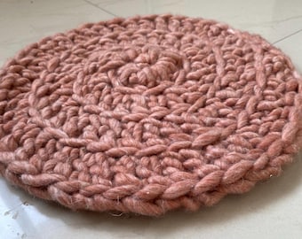 Pink Polyester Crochet Rug, Crocheted New Pattern Floor Mat, Customizable
