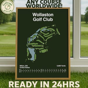 Wollaston Golf Club - Milton MA | Golf Course Blueprint Poster, Golf Decor for Men, Digital Golf Courses, Custom Golf Course Map Art