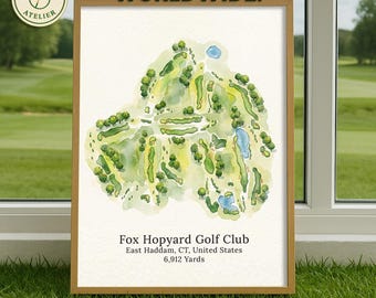 Golf Watercolor Map Art, Gift for Dad, Custom Golf Course Illustration ...