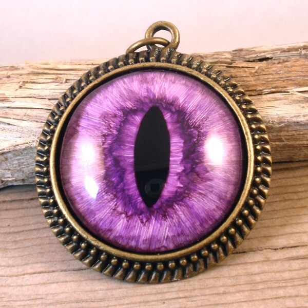 Purple Large Dragon Eye Pendant, Violet, Evil Eye, Cat Eye, hand painted eye