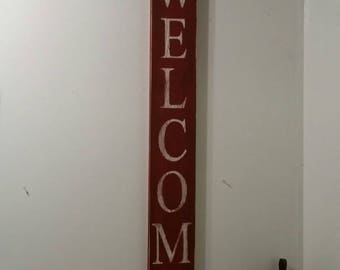 48 inch Primitive Welcome Sign (Red with White Letters)