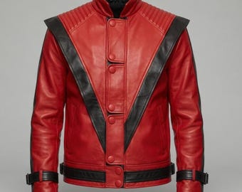 Michael Jackson Red Thriller Jacket | 80s Pop Star Leather Costume | Retro Cosplay jacket Coat leather jacket