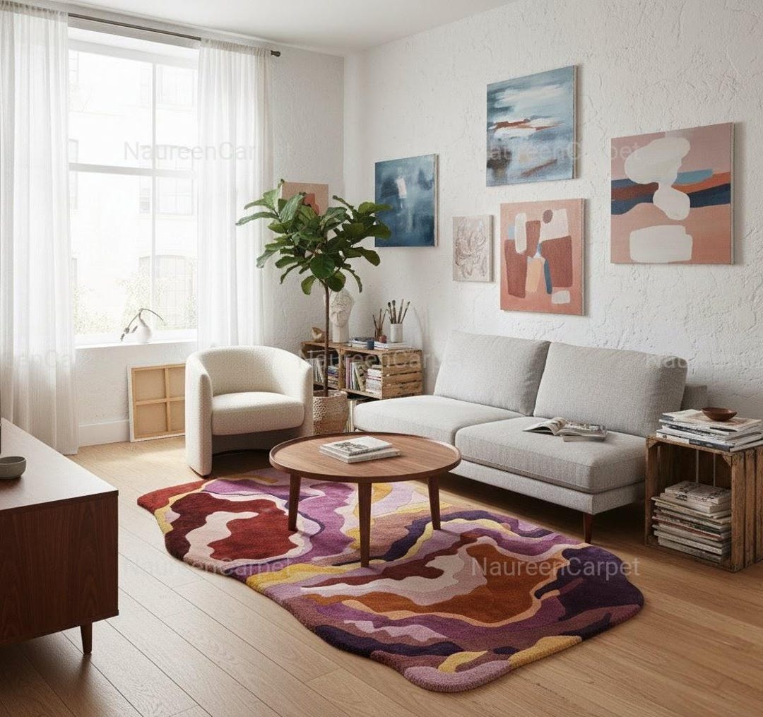 Custom Hand Tufted Abstract Rug | Irregular Shape Colorful Carpet ...