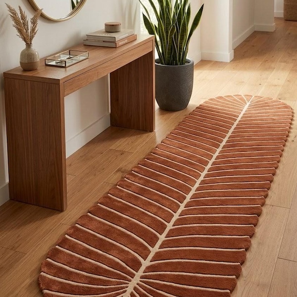 Handmade Tufted Wool Leaf Runner Rug, Modern Scandinavian Entryway Carpet