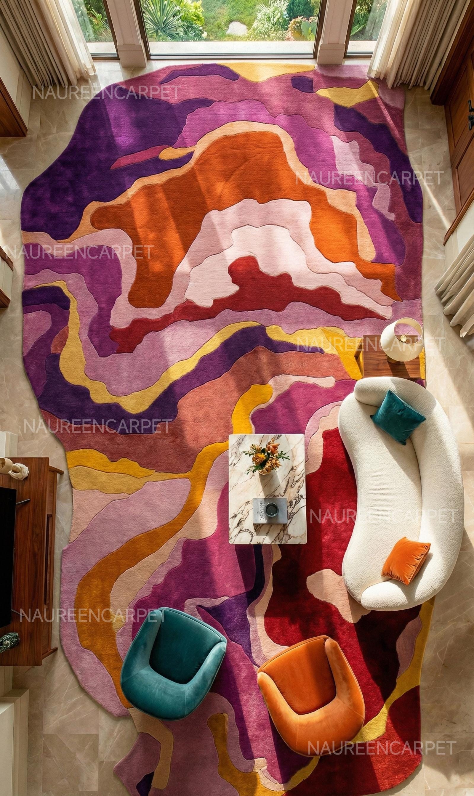 Custom Hand Tufted Abstract Rug | Irregular Shape Colorful Carpet ...
