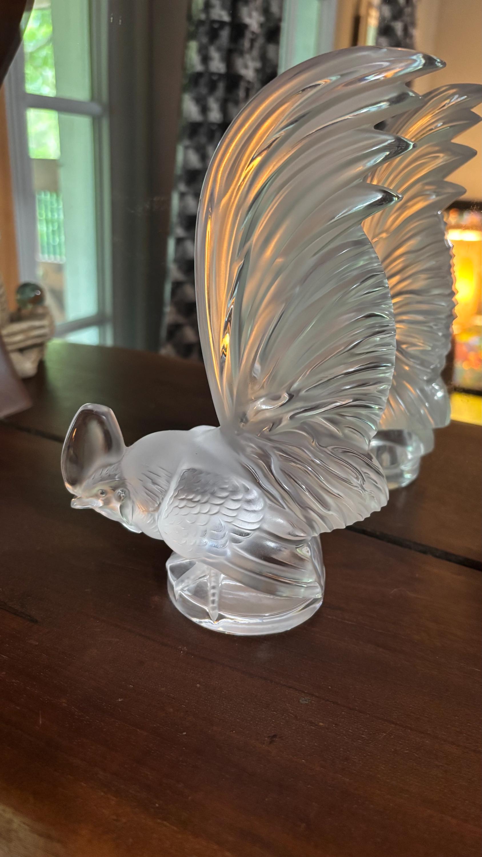 LALIQUE クリスタル 鶏 コックナン カーマスコット 置物 サイン入 LALIQUE クリスタル 鶏 コックナン カーマスコット 置物 サイン