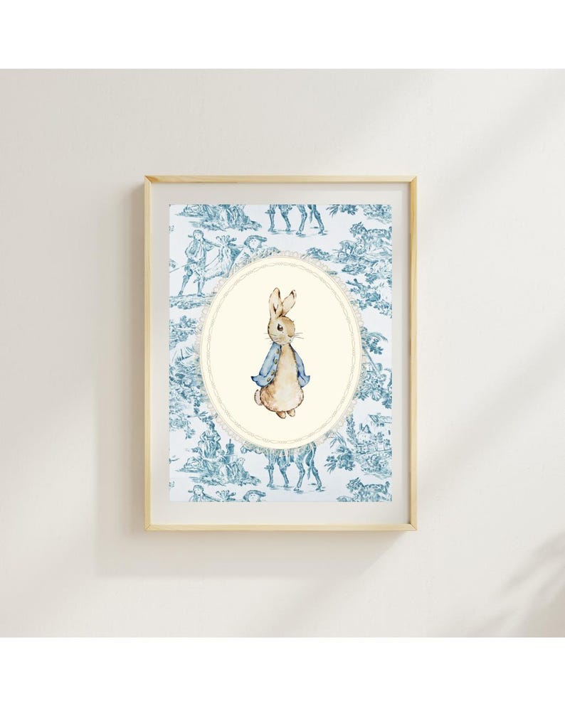 Vintage Blue Toile Peter Rabbit Nursery Prints, Nursery Wall Art Boy ...