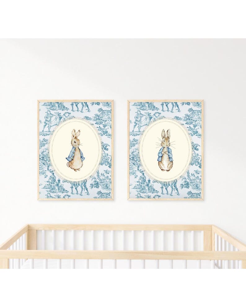 Vintage Blue Toile Peter Rabbit Nursery Prints, Nursery Wall Art Boy ...