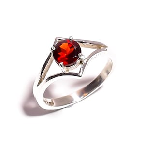 Handmade Round Garnet Ring | 925 Sterling Silver | January Birthstone Ring | Vintage Style | Gift for Her