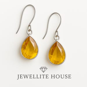 Citrine Dangle Earrings in Sterling Silver – Handmade November Birthstone Jewelry, Gift for Her, JEWELLITE HOUSE