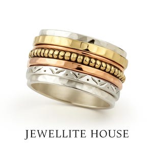 Spinner Ring for Anxiety | Handmade Fidget Ring | 925 Silver, Gold & Rose Gold | Meditation Ring | JEWELLITE HOUSE