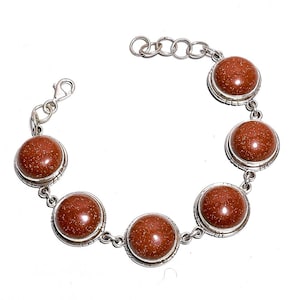 Golden Sunstone Bracelet 925 Sterling Silver | Round Cab Gemstone Jewelry | Handmade Sunstone Cab Bracelet | Healing Crystal Gift for Her