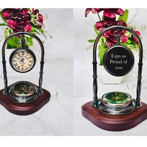 Engraved Table Clock - Personalized Clock - Custom Working Compass Clock - Retro Clock - Gifts For Him - Gift For Her - Office & Home Decor