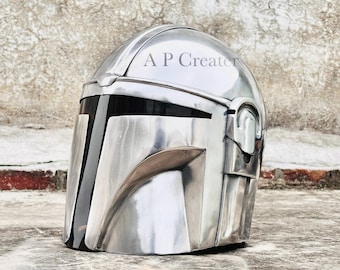 Ręcznie wykonany hełm Mandalorianina, hełm Mandalorianina ze stali Beskar, replika hełmu Star Wars kalibru 18, hełm Mandalorianina do odgrywania ról, prezent