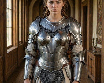 Armatura da cavaliere femminile, armatura medievale completa in acciaio, costume fantasy per cosplay, LARP e rievocazioni storiche.