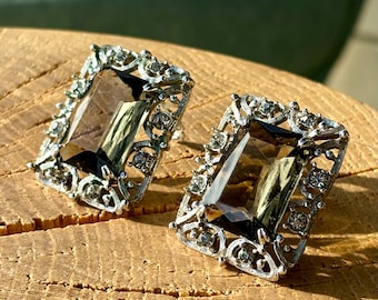 Vintage Sarah Coventry 1962 "Celebrity" Smoky Topaz Rhinestone Statement Clip Earrings