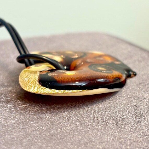 Vintage Italian Murano Glass Heart Pendant Necklace, Shimmering Amber & Gold Foil Aventurine View 4