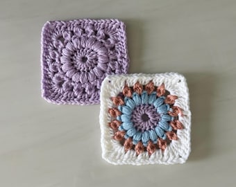 Padrão de crochê quadrado Sunburst Grandma em PDF | Tutorial fácil de ponto bufante e ponto cluster | Download instantâneo