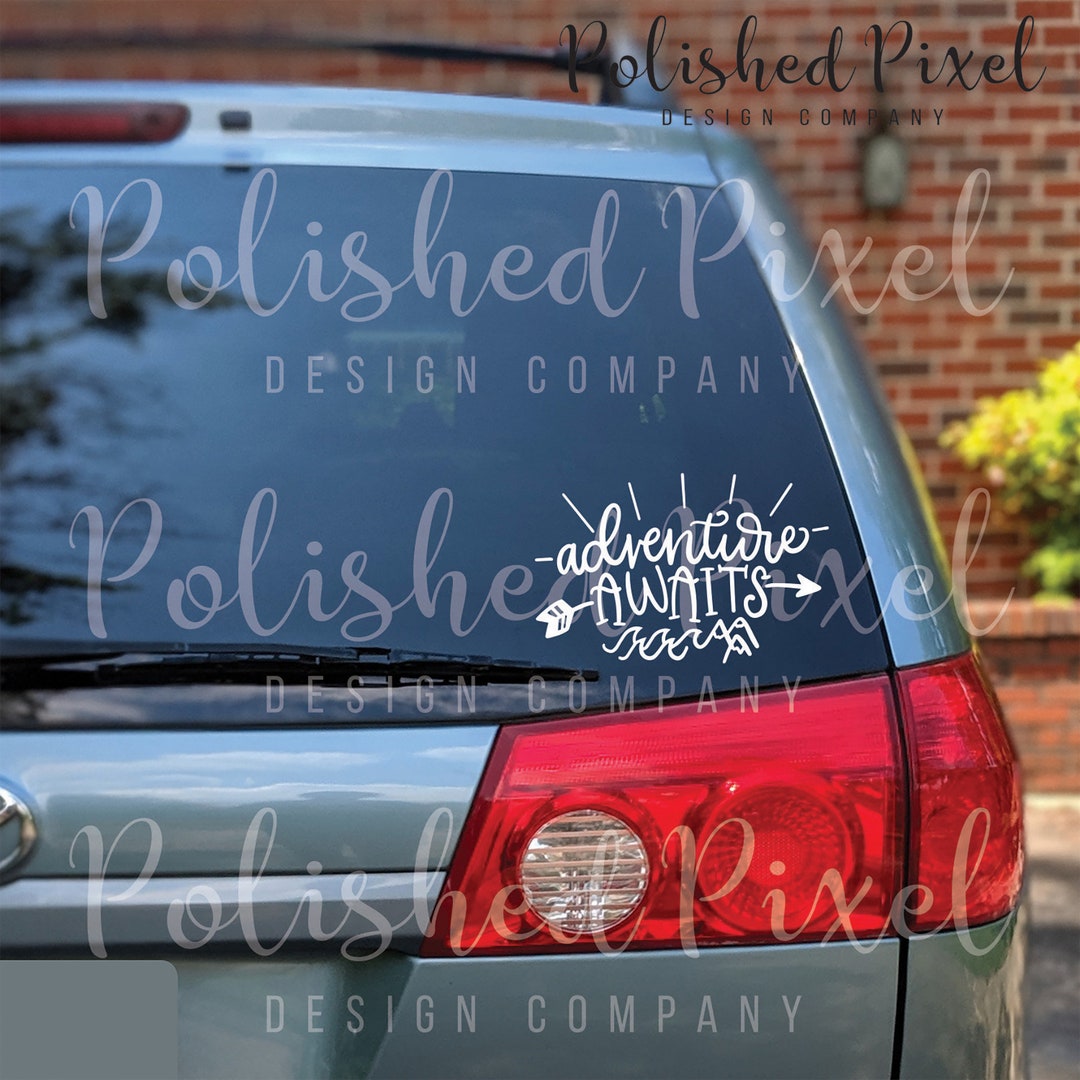Adventure Awaits Vinyl Decal, Handlettered Decal, Car Window Decal ...