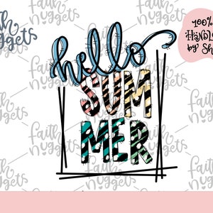 Hello Summer PNG, Summertime PNG, Handlettered PNG, Beach Sublimation Design, Sublimation or Printable, Sublimation Shirt Design