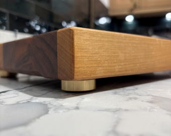 Walnut Chopping Board with Brass Feet | Wooden Cutting Block and Juice Groove | Housewarming Gift | Charcuterie Board | Wood Serving Board