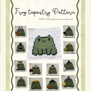 Dress-Up Frog Crochet Tapestry Pattern | Changeable Hats & Accessories Wall Hanging Decor | PDF Download