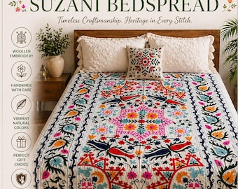Handgemaakt Oezbeeks Suzani-wandtapijt (kingsize) | Geborduurd katoenen Suzani-sprei | Wandkleden | Suzani-dekens | Cadeau voor haar.