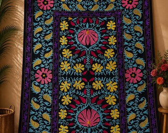 Floral embroidery made tapestry | Handmade wall hanging throws | Suzani soft blankets | Washable bedspread | Boho Home decor suzani throws.