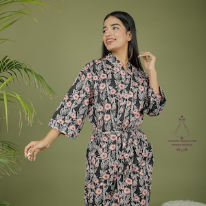 Indian Block Print Cotton Kimono Robe: Boho Beach Cover-Up